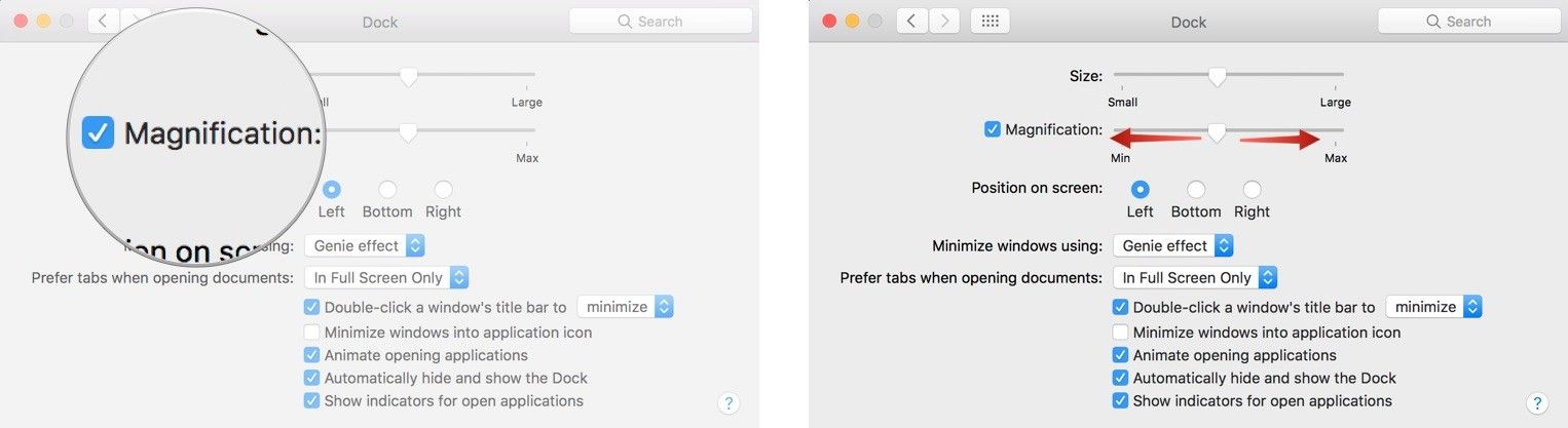 Установите флажок «Увеличение», затем перетащите ползунок, чтобы увеличить или уменьшить его.