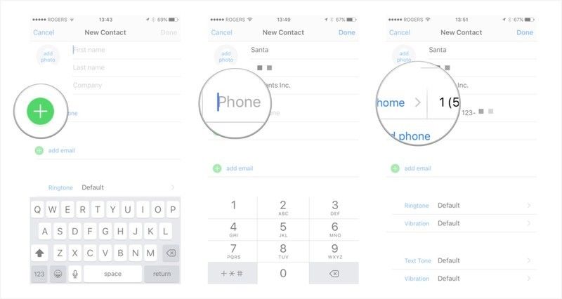 Нажмите на знак плюс, введите номер телефона и нажмите на стрелку.