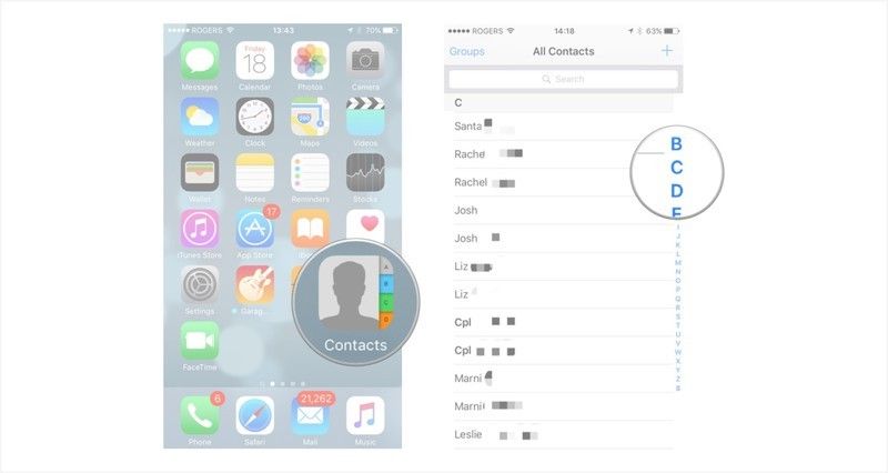 Нажмите на контакты и нажмите на письмо.
