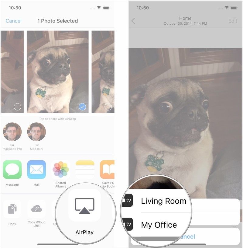 Нажмите AirPlay, нажмите Apple TV