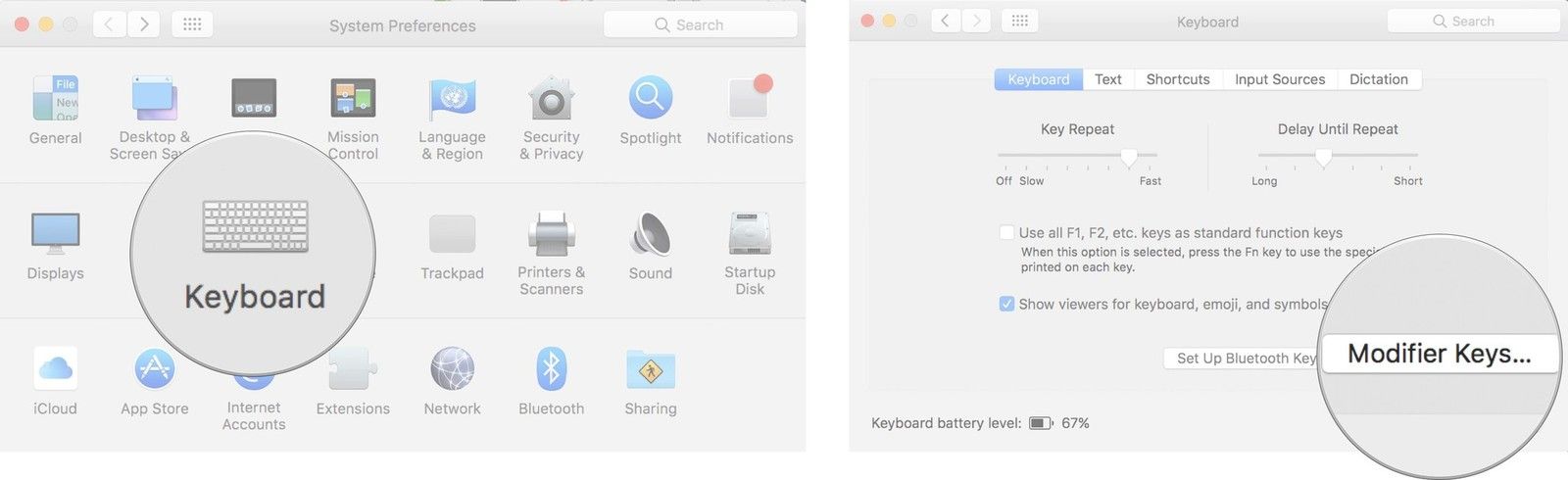 Нажмите на клавиатуру, затем нажмите на клавиши-модификаторы