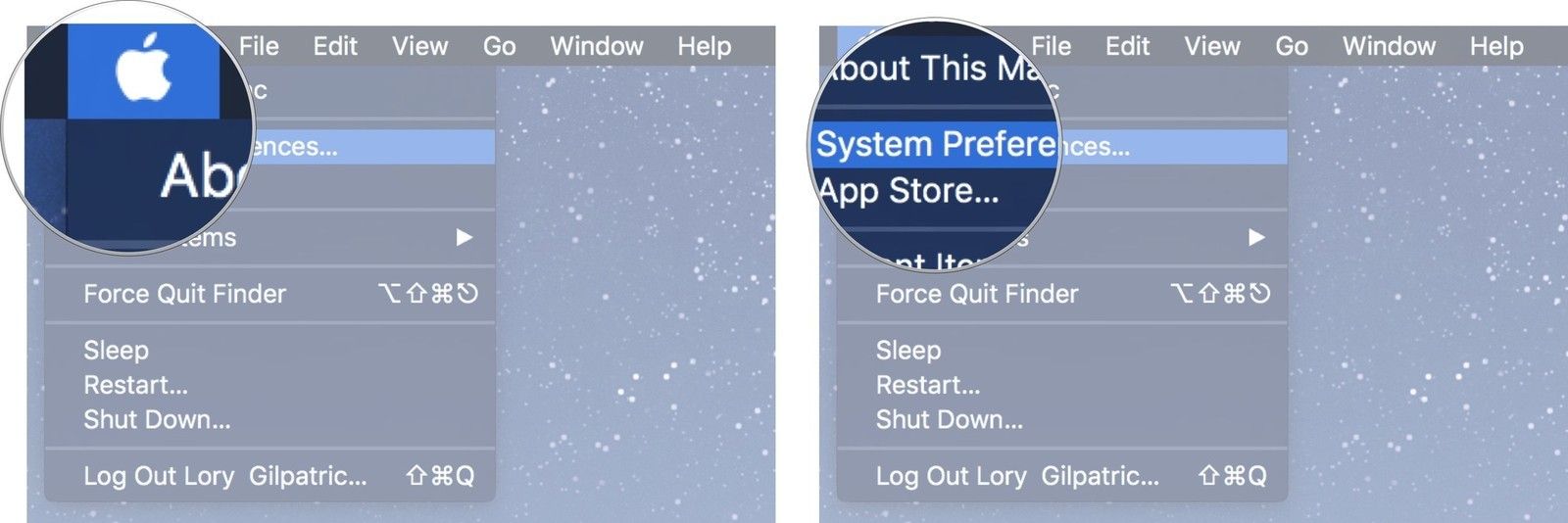 Нажмите на значок меню Apple, затем нажмите на Системные настройки