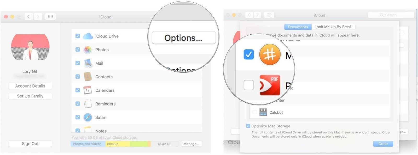 Нажмите на Опции, затем переключите переключатель