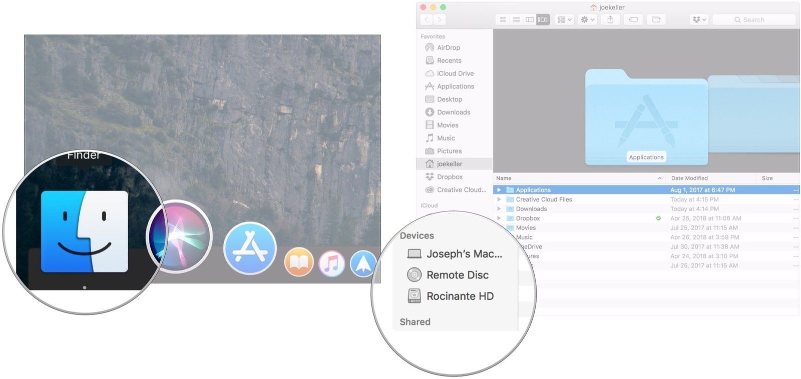 Откройте окно Finder, щелкните внутренний диск