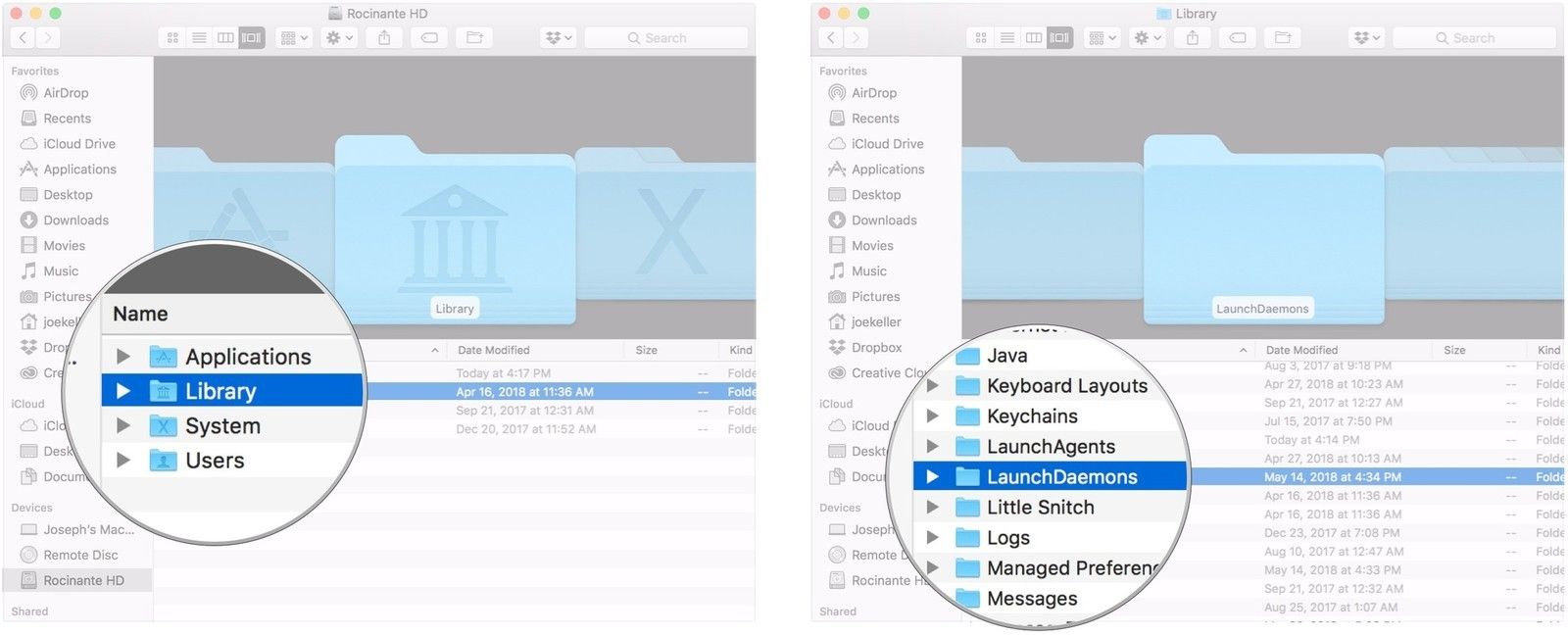 Откройте библиотеку, откройте папку LaunchDaemons