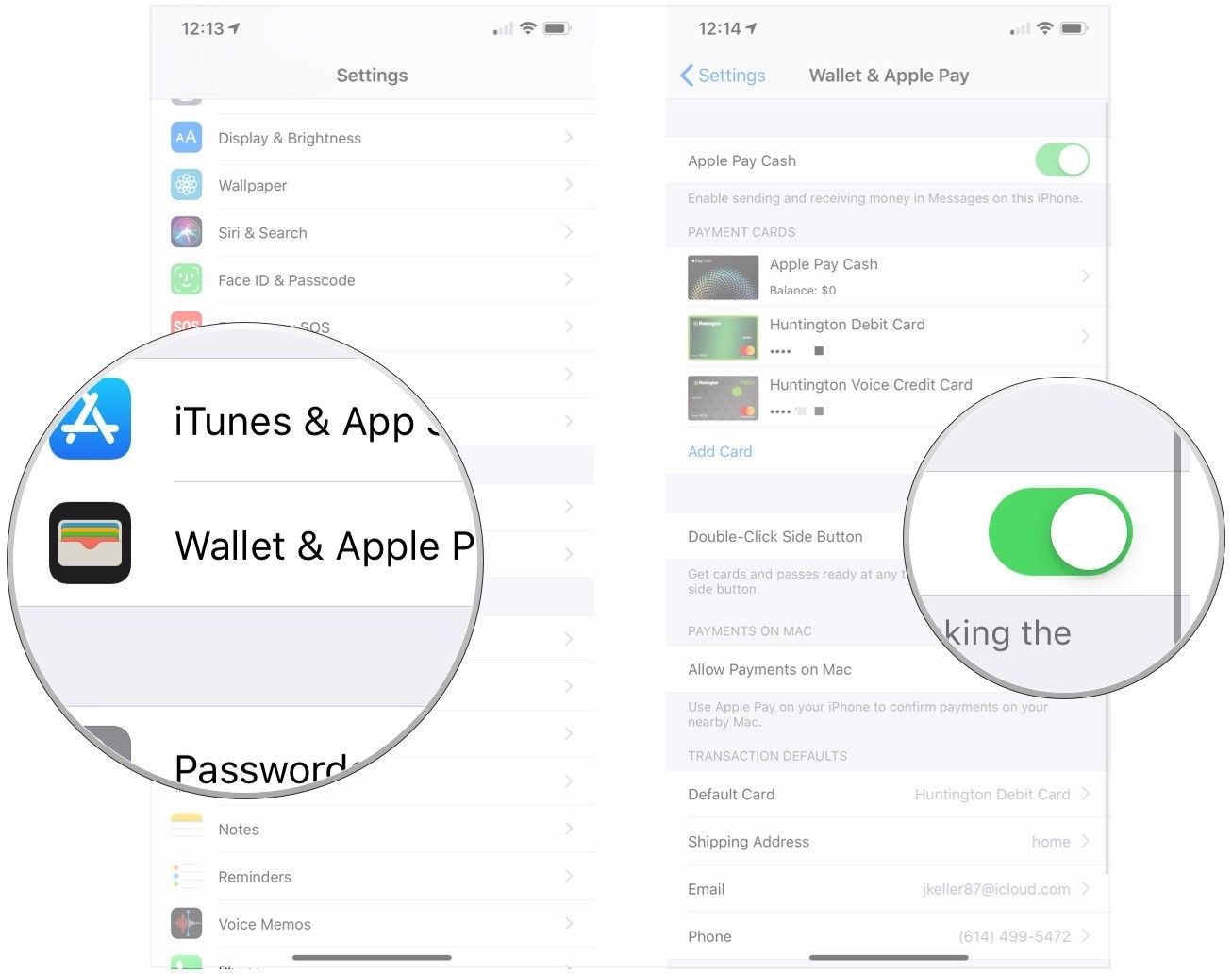 Нажмите Wallet & Apple Pay, флип-переключатель