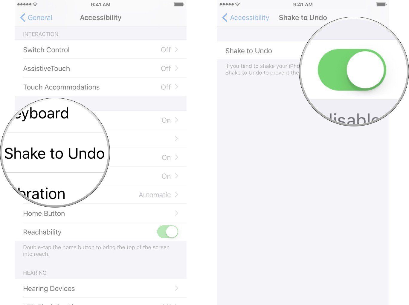 Нажмите Shake, чтобы отменить, нажмите переключатель, чтобы выключить его