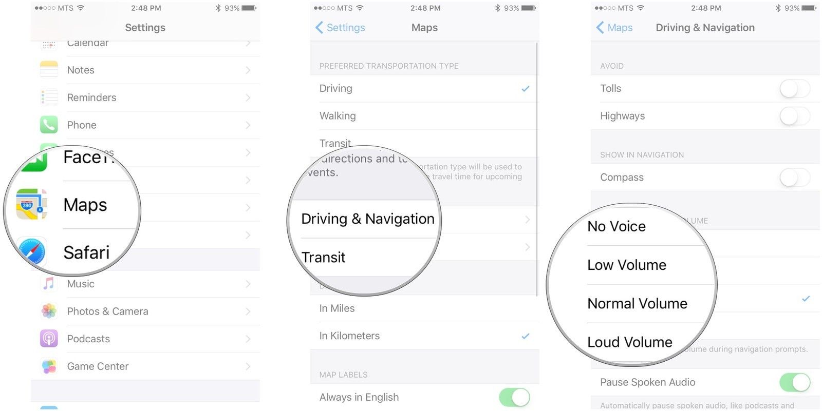Нажмите «Карты», нажмите «Вождение и навигация», нажмите параметр в разделе «Навигация.
