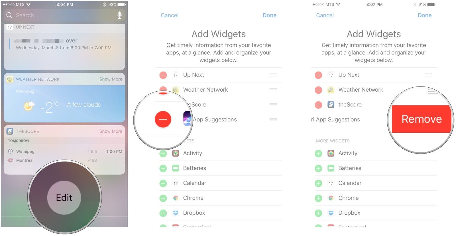 Проведите пальцем влево, нажмите «Изменить», нажмите кнопку «минус», нажмите «Удалить»