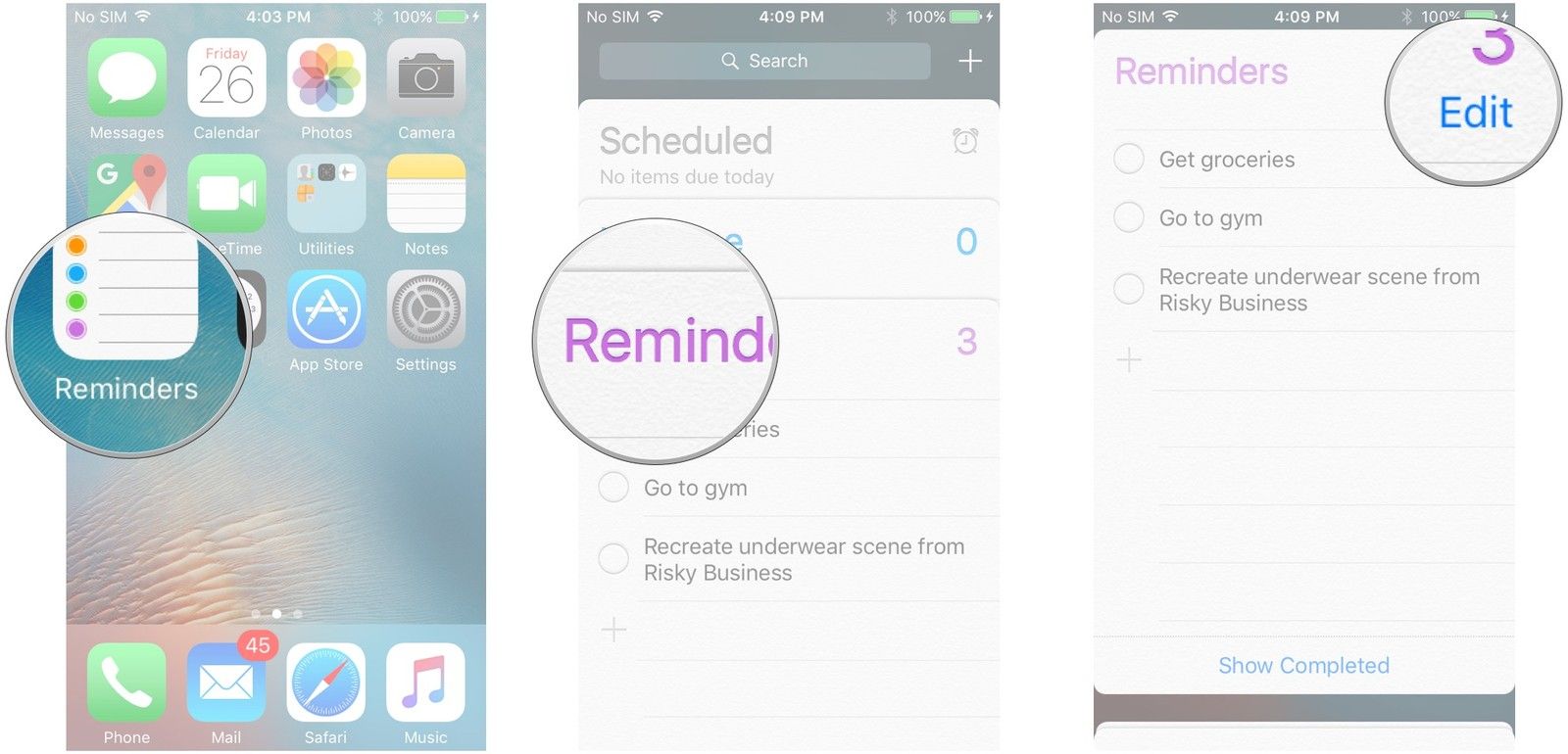 Запустите напоминания, нажмите на список, нажмите «Изменить»