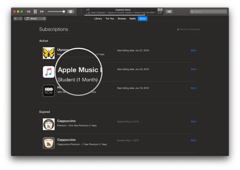 Мохаве iTunes, подписки на аккаунты, Apple Music