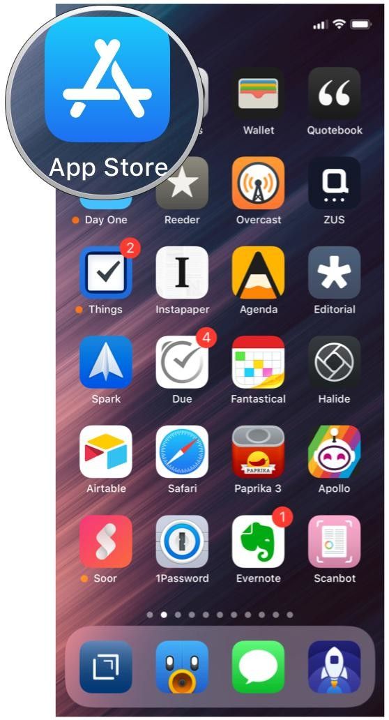 Главный экран ios 12, выберите App Store