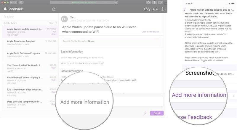 Добавить информацию в открытый тикет обратной связи на Mac и iOS
