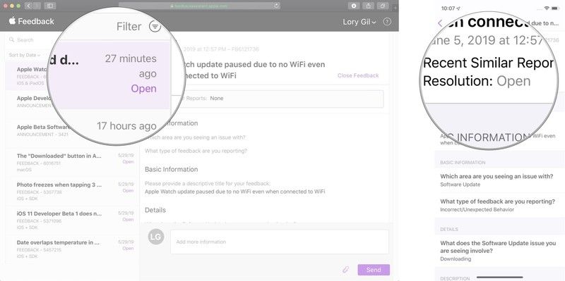 Проверьте статус обратной связи на Mac и iOS