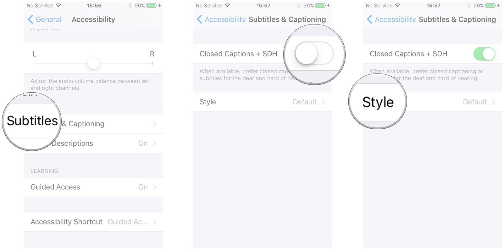 Нажмите «Субтитры и титры», нажмите переключатель, чтобы включить их, нажмите «Стиль», чтобы настроить закрытые титры, если вы'd like.