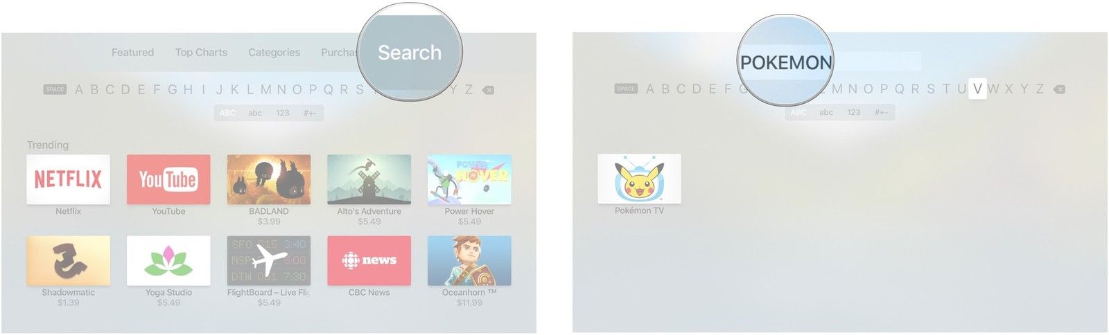 Перейдите на вкладку поиска, введите название приложения, которое вы хотите загрузить