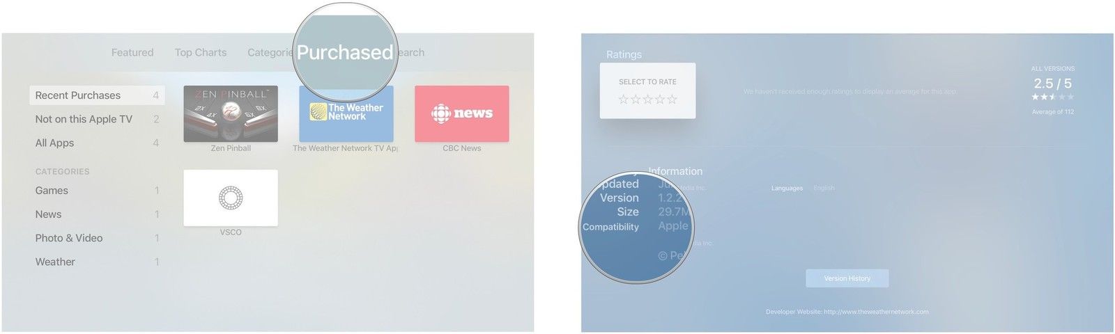 Запустите App Store, проведите пальцем до пункта «Закуплено», найдите нужное приложение и просмотрите раздел «Информация».