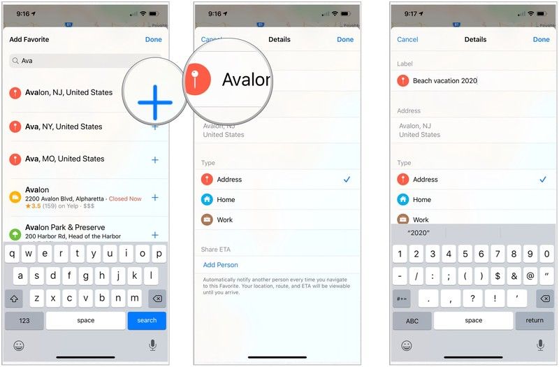 Изменить название любимого местоположения в приложении Карты