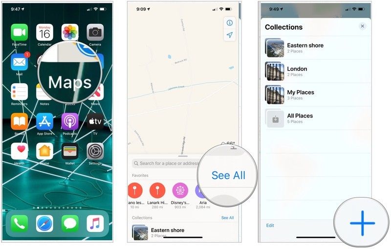 Приложение Карт добавляет коллекции