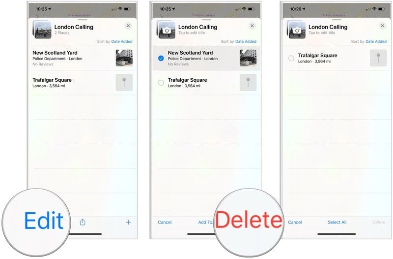 приложение карт удаляет местоположение в коллекции