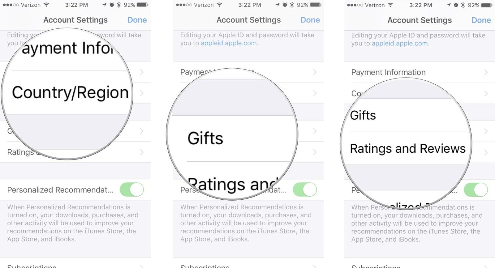 Нажмите «Страна и регион», нажмите «Подарки», нажмите «Рейтинги и обзоры».