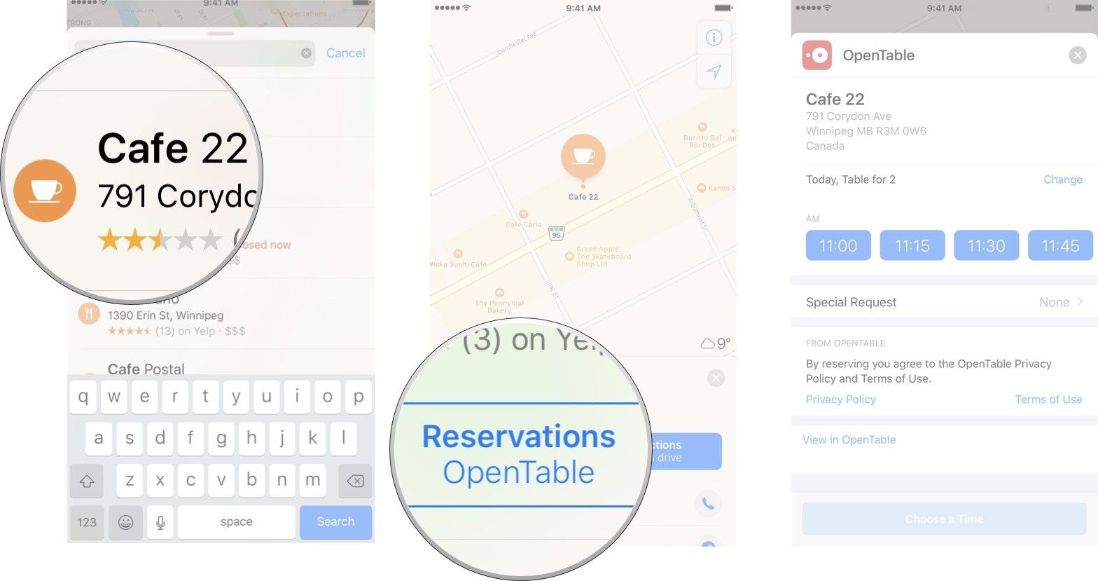 Нажмите на нужный вам ресторан, а затем нажмите на кнопку «Бронирование: OpenTable».