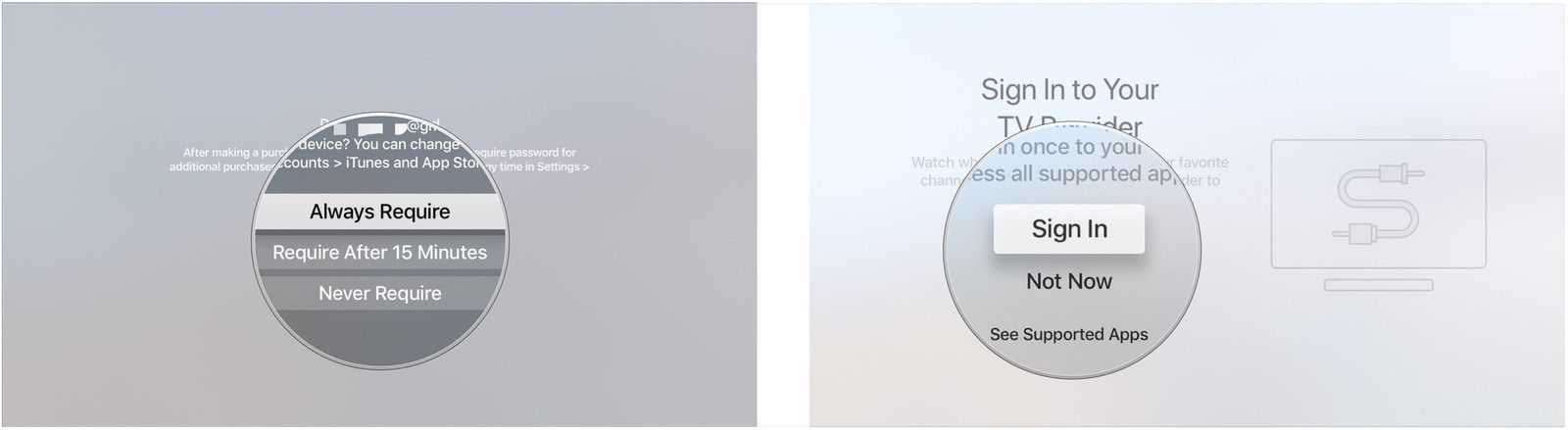 Выберите параметры пароля, войдите в систему кабельного провайдера