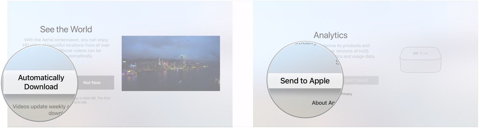 Выберите &laquo;Автоматически загружать&raquo; для заставок, выберите параметры аналитики Apple.