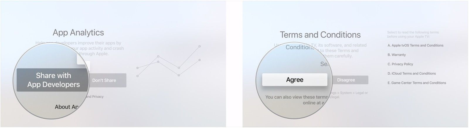 Выберите параметры аналитики приложения, согласитесь с условиями