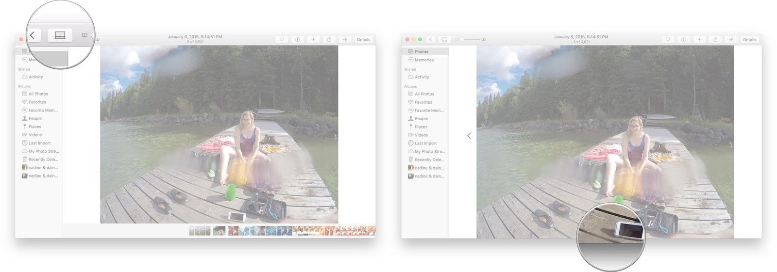 Нажмите на значок панели скруббера, и он исчезнет в нижней части экрана.
