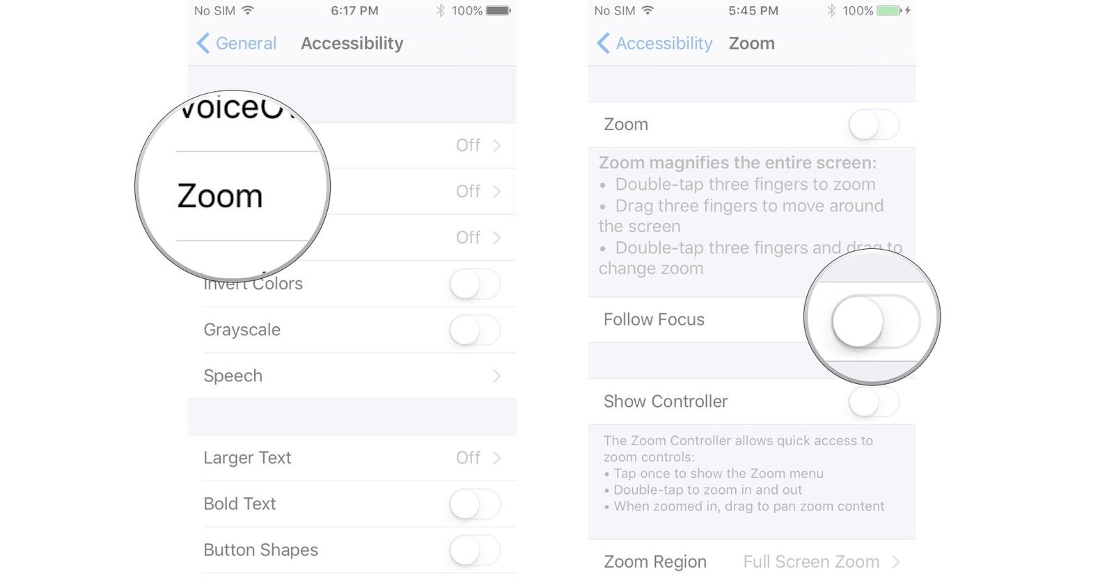 Нажмите Zoom, нажмите переключатель рядом с Follow Focus