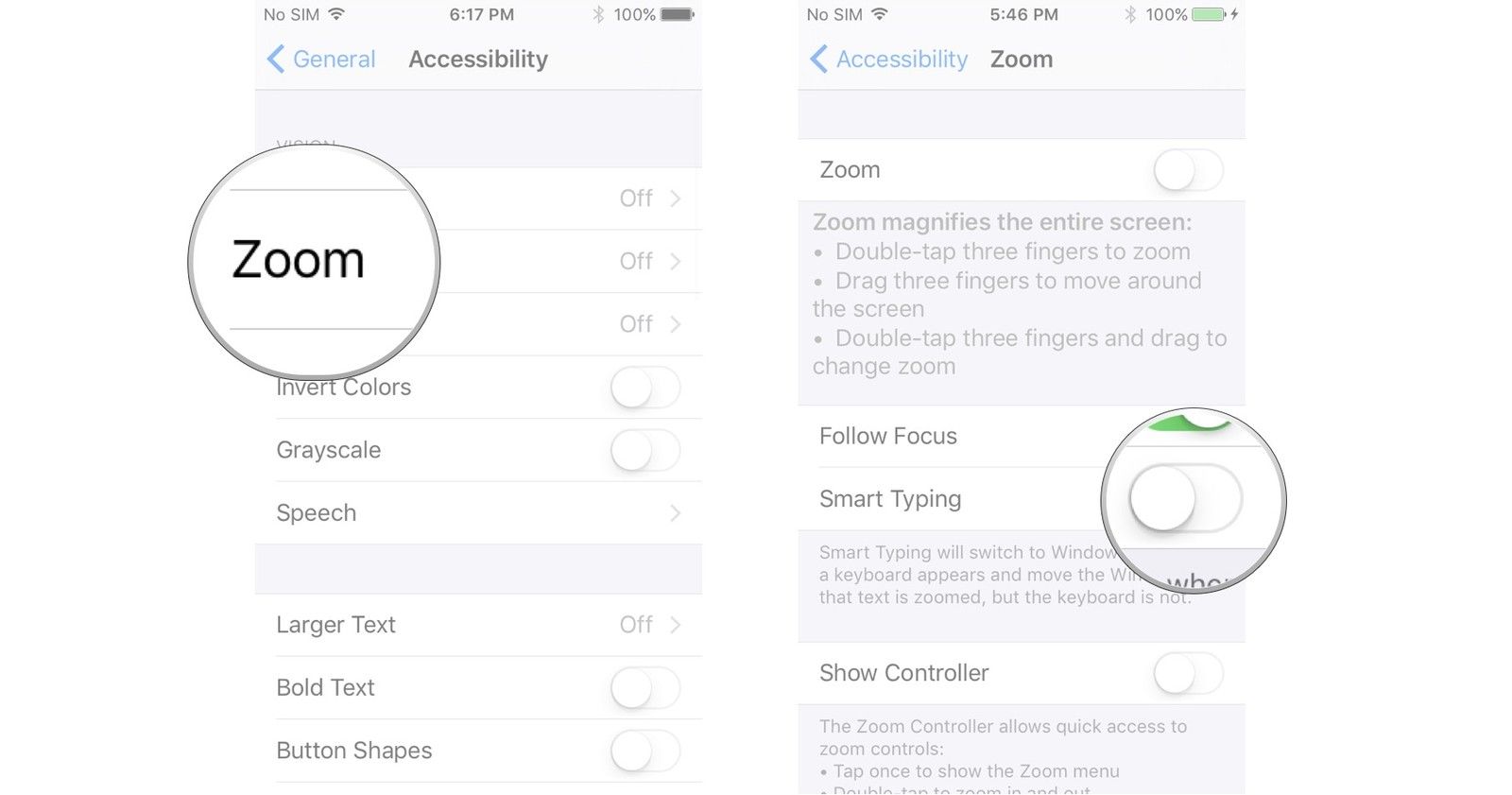 Нажмите Zoom, нажмите переключатель рядом с Smart Typing