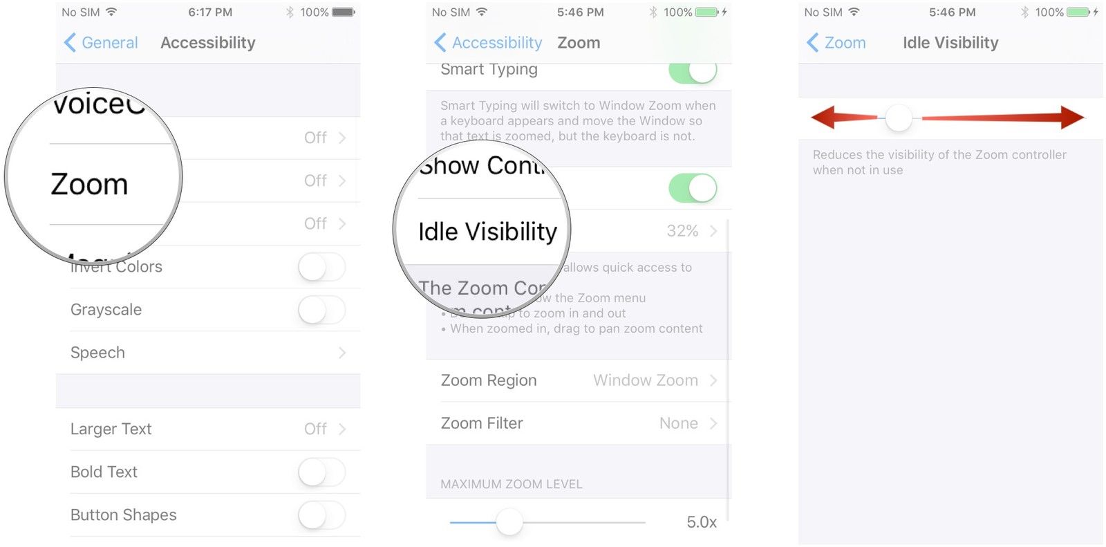Нажмите Zoom, нажмите Idle Visibility, перетащите ползунок