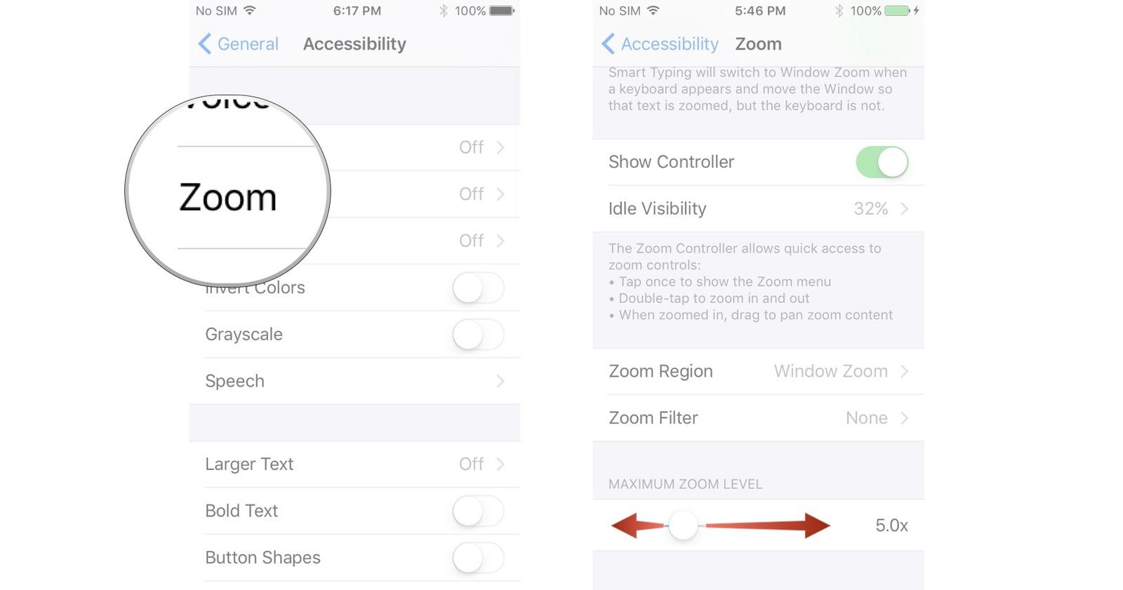 Нажмите «Масштаб», перетащите ползунок под максимальным уровнем масштабирования