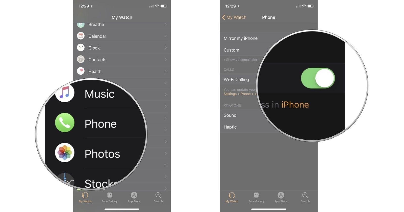 Нажмите «Телефон», затем включите Wi-Fi.