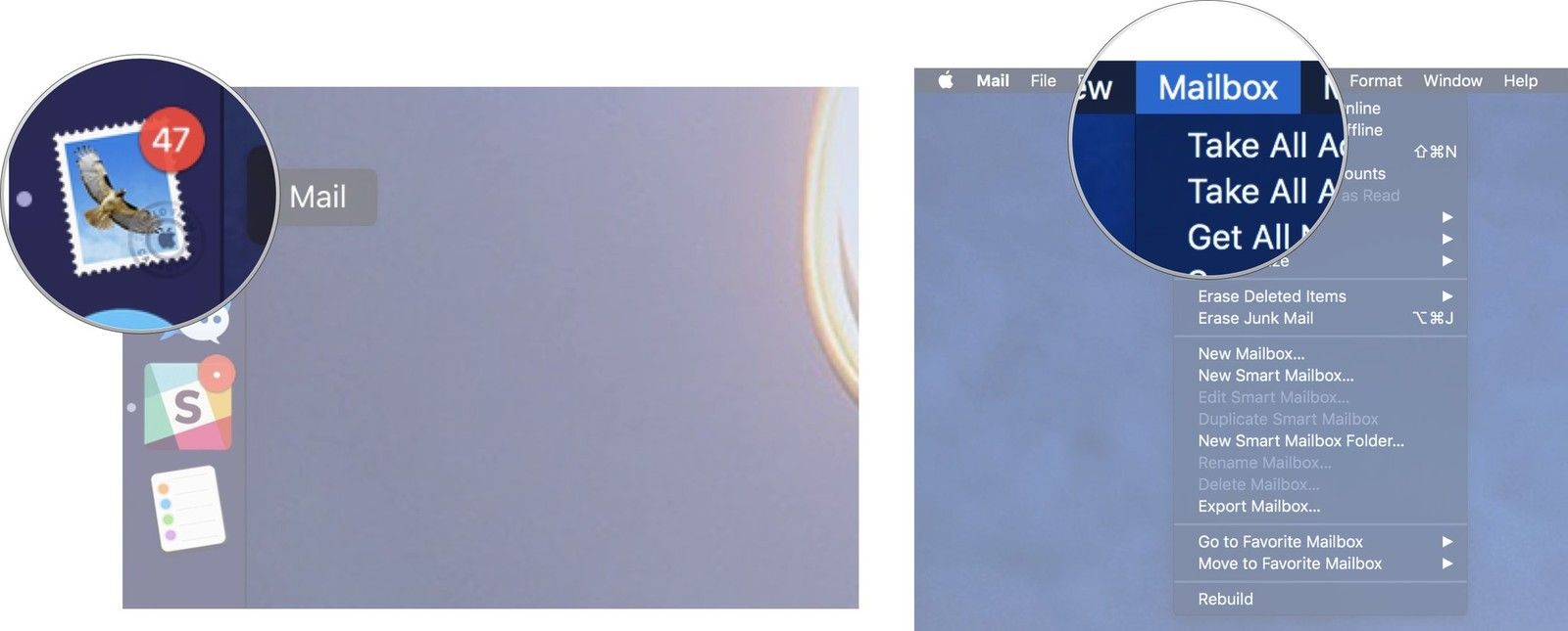 Запустите Почту, затем выберите Почтовые ящики