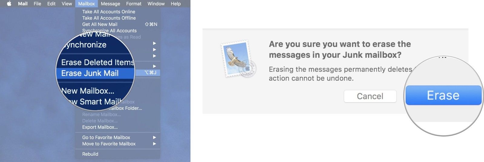 Выберите «Удалить нежелательную почту», затем нажмите «Удалить».