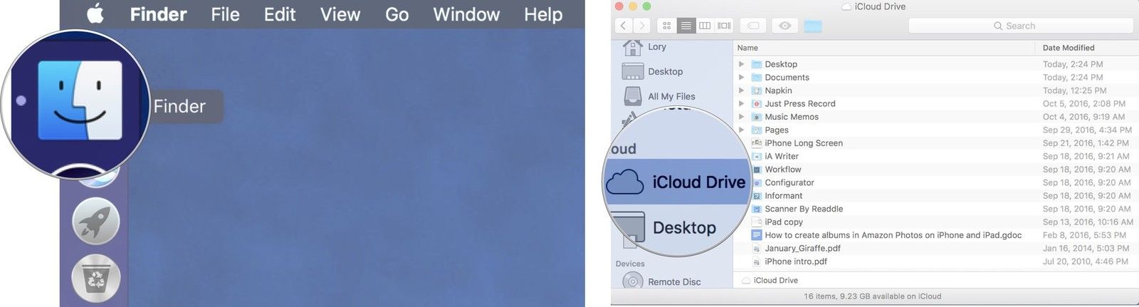 Запустите Finder, затем выберите iCloud Drive из окна Finder.
