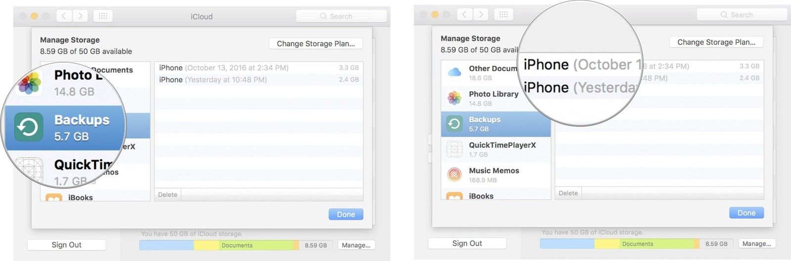 Нажмите на Резервные копии, затем выберите резервную копию