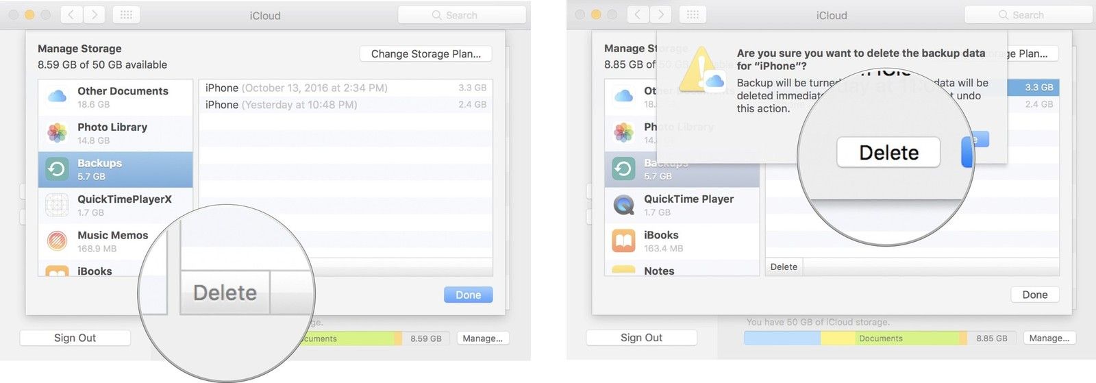 Нажмите Удалить, затем подтвердите удаление