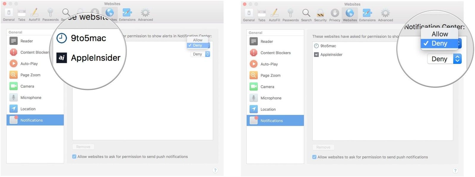 Выберите сайт, затем правило