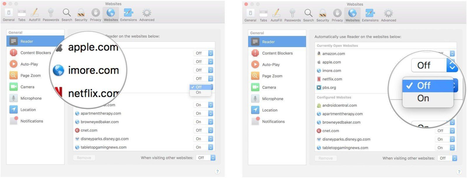 Выберите сайт, затем правило