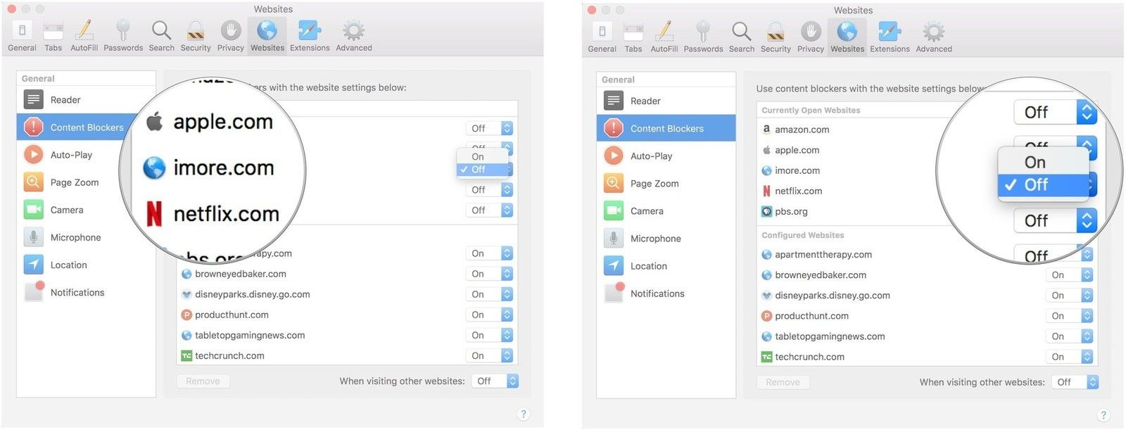 Выберите сайт, затем правило
