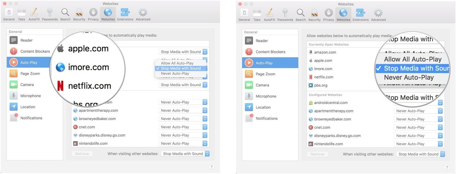 Выберите сайт, затем правило
