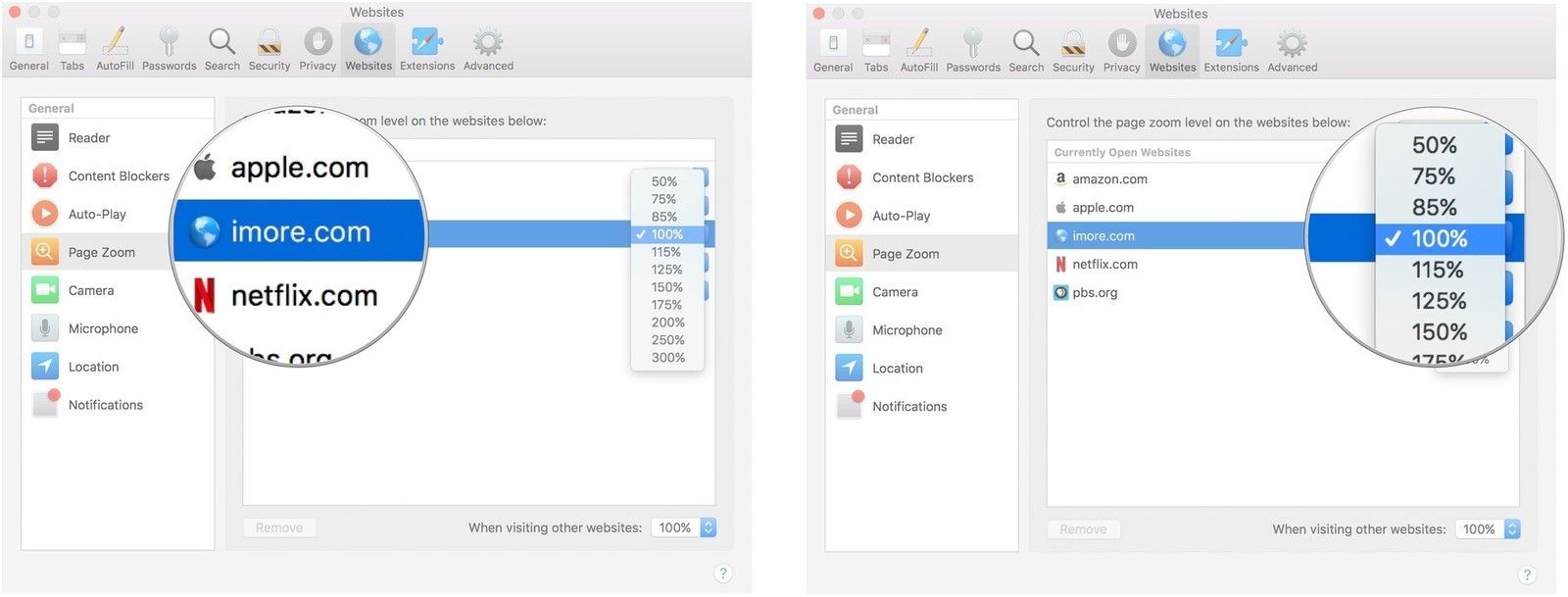 Выберите сайт, затем правило