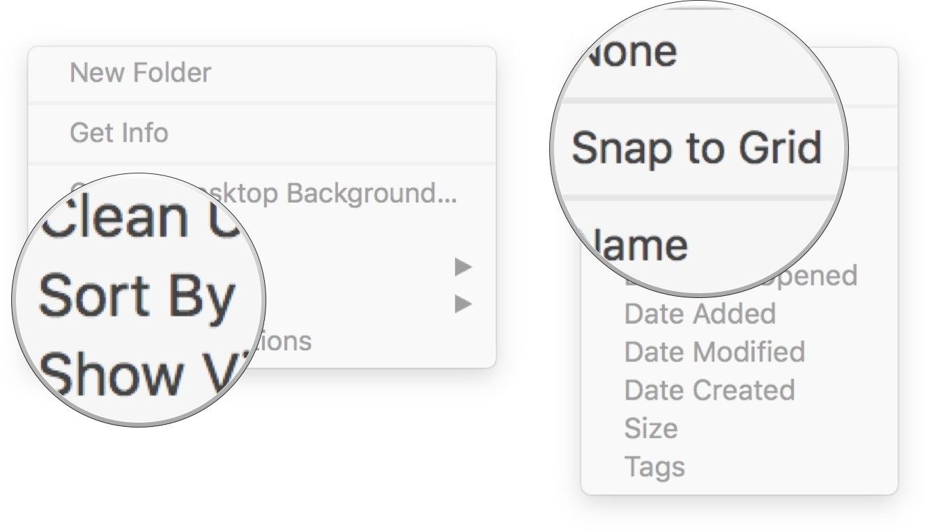 Щелкните правой кнопкой мыши любое пустое место на рабочем столе, выберите «Сортировать по», а затем нажмите «Привязать к сетке».