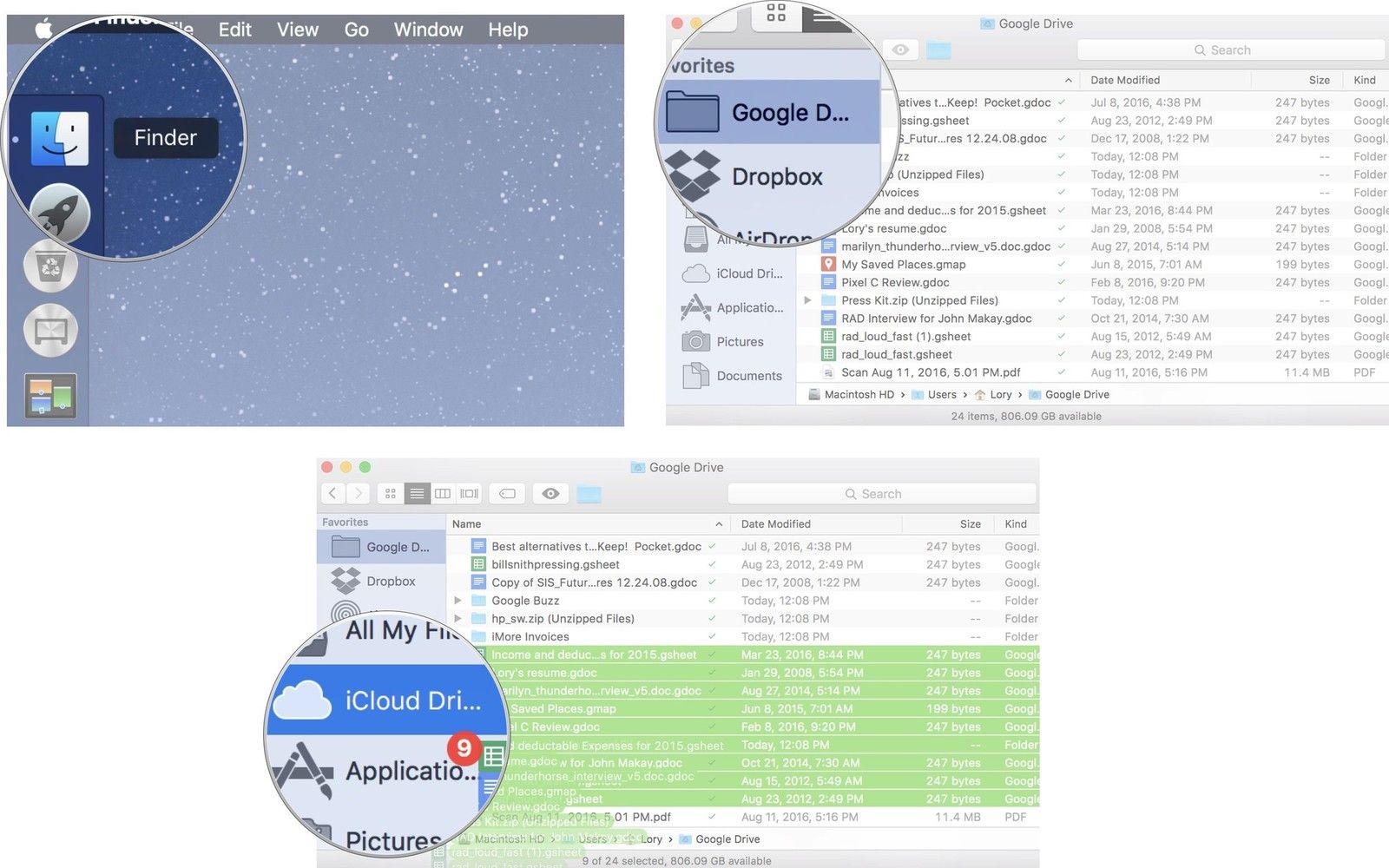 Перемещение файлов с Google Drive на iCloud Drive на Mac