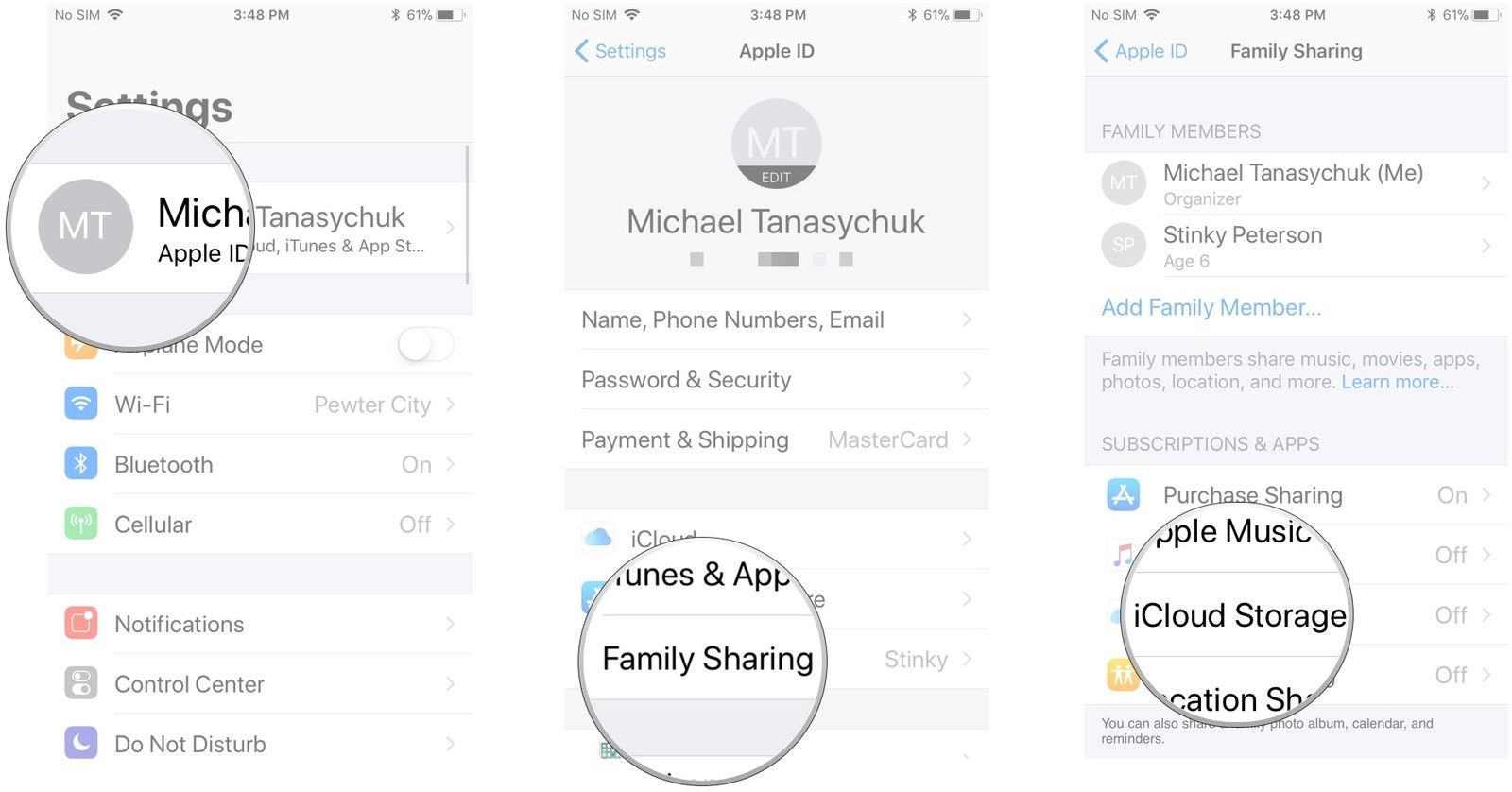 Запустите «Настройки», нажмите на баннер Apple ID, нажмите «Общий доступ к семье», нажмите «Хранилище iCloud», нажмите «Позвольте вашей семье знать