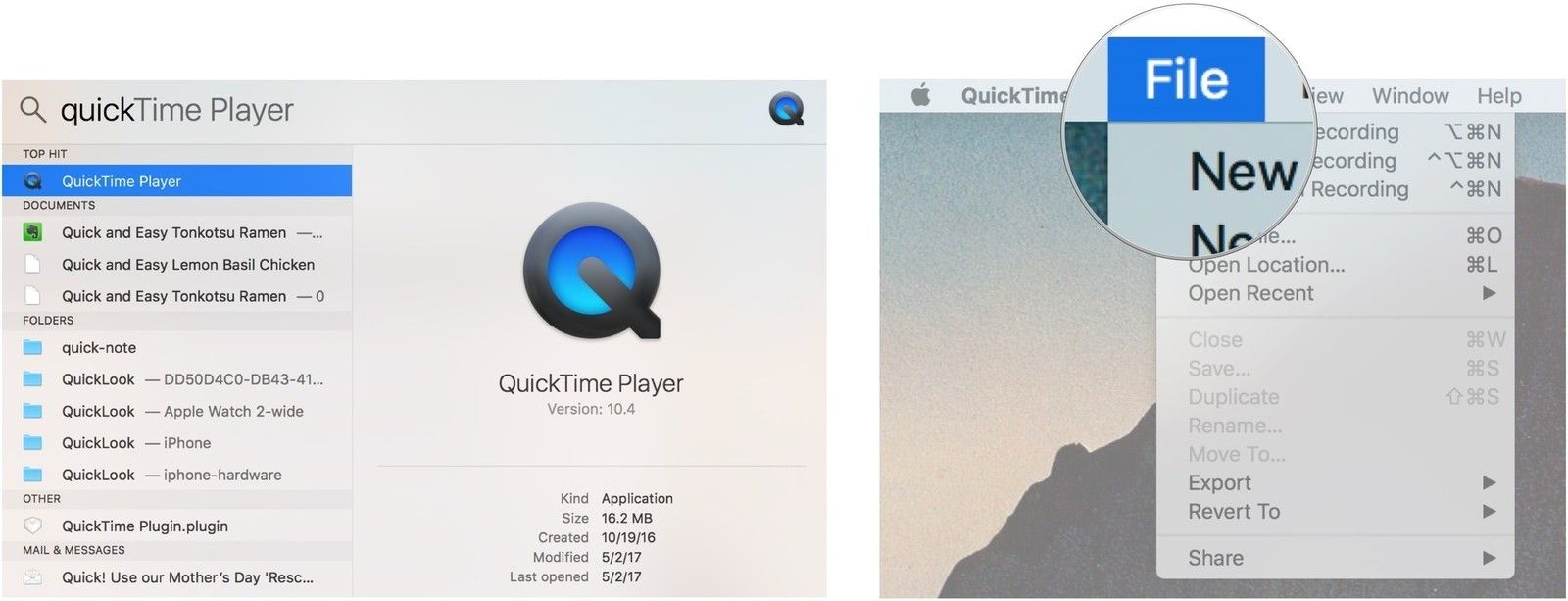 Запустите QuickTime, выберите Файл