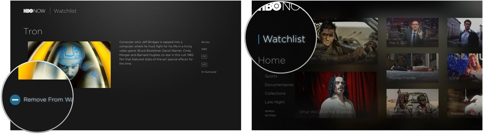 Список наблюдения в HBO Now на Apple TV